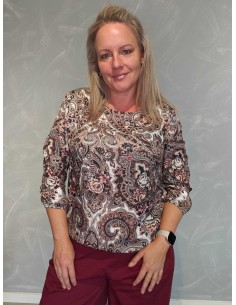 Brun bluse i bomuld med paisleyprint og elastikbund – Italian Select TIPPY