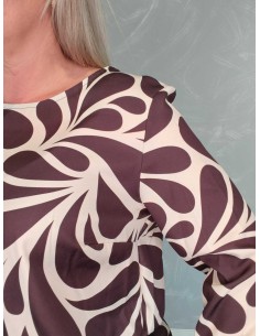 Brun bluse i bomuld med abstrakt print og elastikbund – Italian Select TIPPY 2