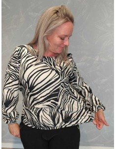 Sort-hvid bluse i bomuld med zebraprint og elastikbund – Italian Select TIPPY 2