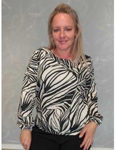 Sort-hvid bluse i bomuld med zebraprint og elastikbund – Italian Select TIPPY