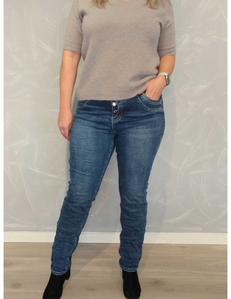 Blå Karostar jeans i denim med dekorativ knaplukning – TIPPY