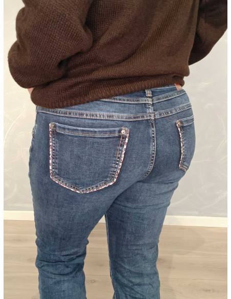Bagside af blå Karostar baggy jeans med leopardkanter – TIPPY