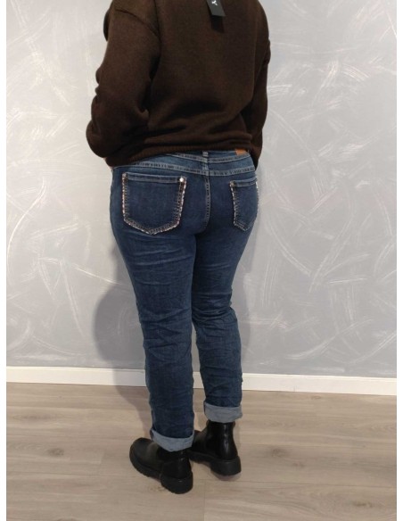 Bagside af blå Karostar baggy jeans med leopardkanter – TIPPY