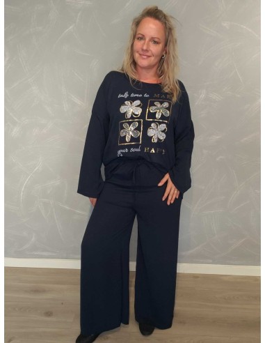 Navy sæt i polyester og elastan med blomstermotiv og similisten – TIPPY Collection