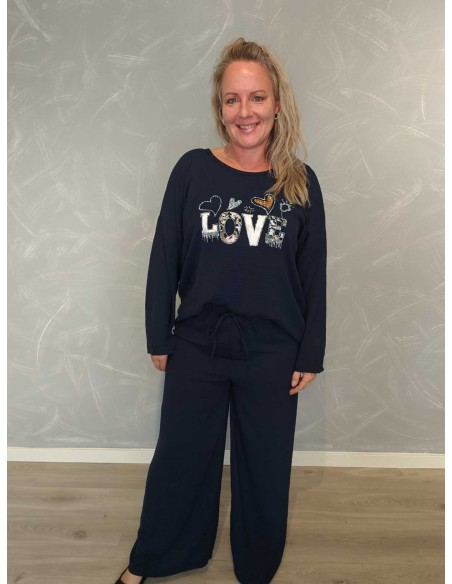 Navy sæt i polyester og elastan med LOVE-print og similisten – TIPPY Collection