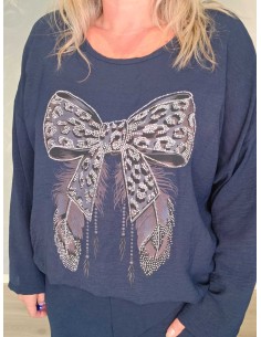 Navy sæt i polyester og elastan med sløjfemotiv og similisten – TIPPY Collection 2