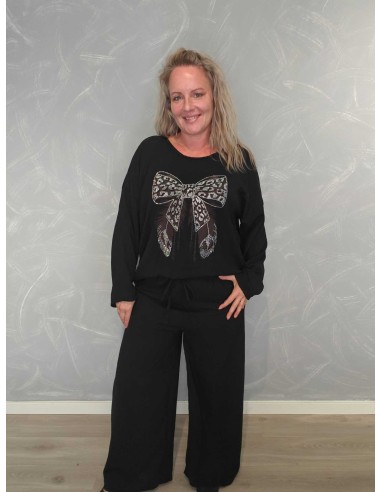 Sort sæt i polyester og elastan med sløjfemotiv og similisten – TIPPY Collection