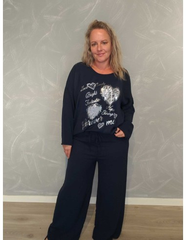 Navy sæt i polyester og elastan med hjertemotiv og similisten – TIPPY Collection