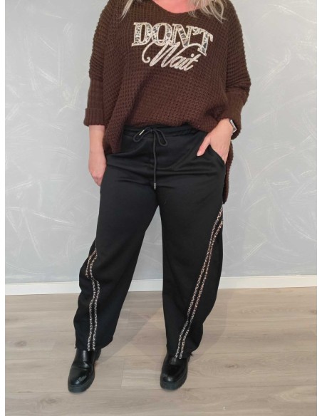 Sorte bukser i viskoseblanding med leopardstriber – Italian Select TIPPY