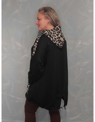 Bagside af sort tunika med leopardhætte til kvinder – TIPPY