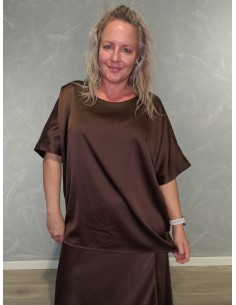 Brun satinbluse i polyester med brede ærmer – TIPPY Italian Select