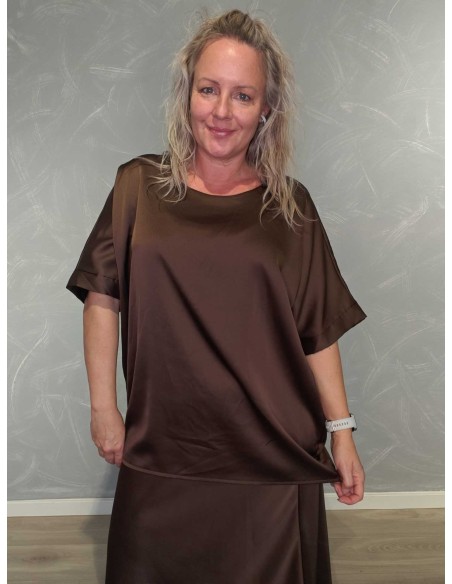 Brun satinbluse i polyester med brede ærmer – TIPPY Italian Select