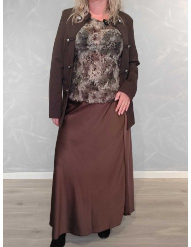 Brun satinnederdel i polyester med elastisk talje – Italian Select TIPPY