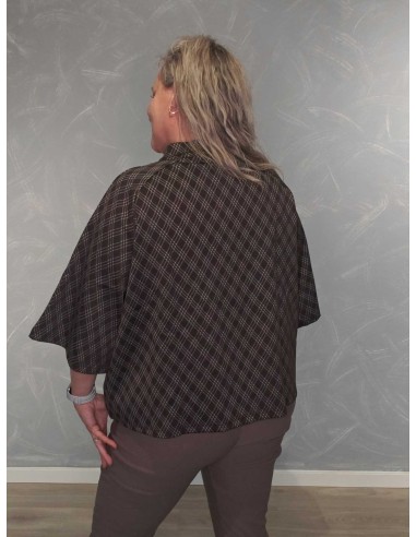 Bagside af brun melange ternet cardigan med let A-facon til kvinder – TIPPY
