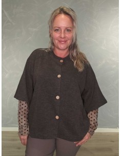 Brun ensfarvet cardigan i polyester og viskose med vide 3/4-ærmer – DESIGN by TIPPY