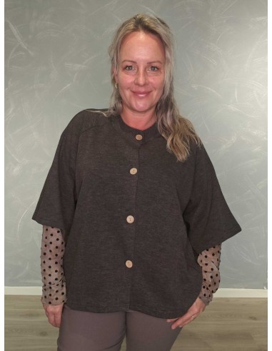 Brun ensfarvet cardigan i polyester og viskose med vide 3/4-ærmer – DESIGN by TIPPY