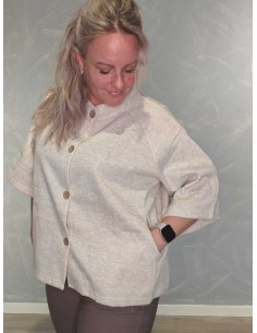 Beige ensfarvet cardigan i polyester og viskose med vide 3/4-ærmer – DESIGN by TIPPY 2