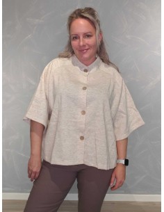 Beige ensfarvet cardigan i polyester og viskose med vide 3/4-ærmer – DESIGN by TIPPY