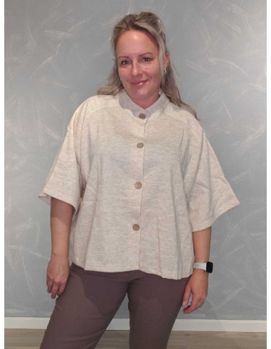 Beige ensfarvet cardigan i polyester og viskose med vide 3/4-ærmer – DESIGN by TIPPY