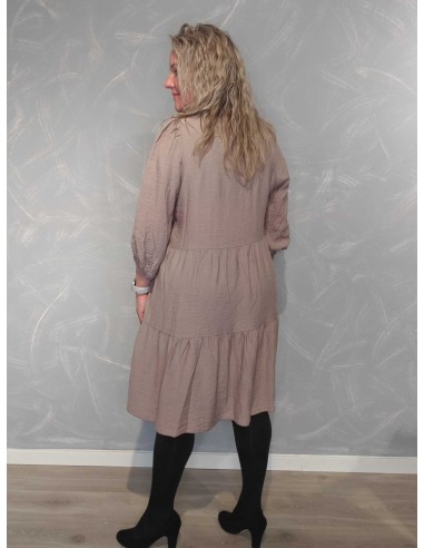 Bagside af taupe ensfarvet kjole til kvinder – TIPPY