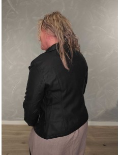 Sort jakke i polyester med imiteret læderlook, skrå lynlås og revers – TIPPY Italian Select 2