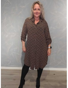 Brun ternet skjorte i 100% viskose med knapper og lang pasform – TIPPY Collection