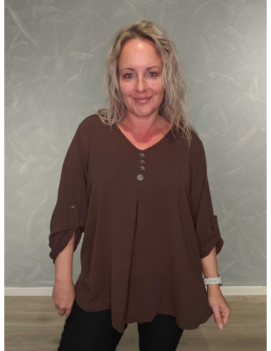 Brun lang bluse i viskose og polyester med knapper – TIPPY Collection
