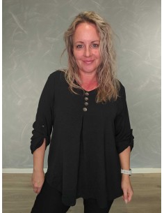 Sort lang bluse i viskose og polyester med knapper – TIPPY Collection