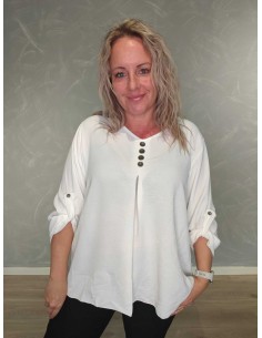 Hvid lang bluse i viskose og polyester med knapper – TIPPY Collection