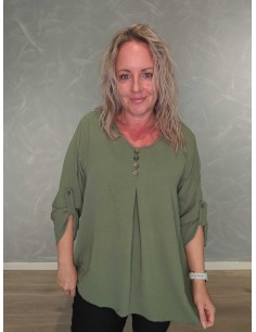 Grøn lang bluse i viskose og polyester med knapper – TIPPY Collection