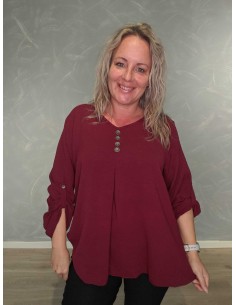 “Bordeaux lang bluse i viskose og polyester med knapper – TIPPY Collection