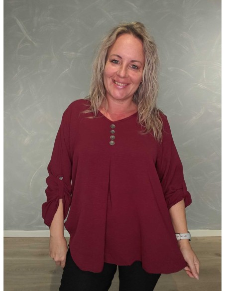 “Bordeaux lang bluse i viskose og polyester med knapper – TIPPY Collection