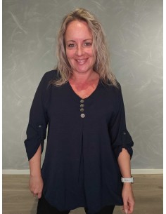 Navy lang bluse i viskose og polyester med knapper – TIPPY Collection