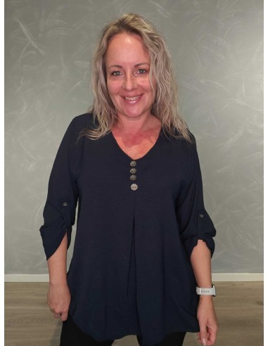 Navy lang bluse i viskose og polyester med knapper – TIPPY Collection