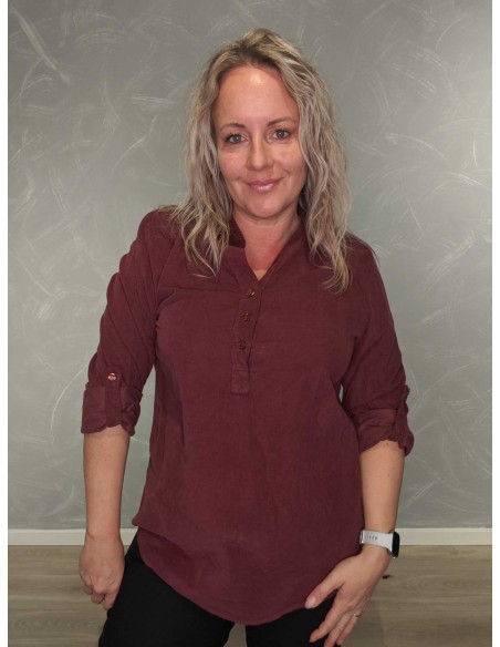 Bordeaux skjortebluse i bomuld med rund hals og knapper – TIPPY Collection”
