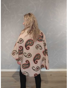 Beige poncho med grafisk print, knudedetalje og frynser – TIPPY Italian Select 2