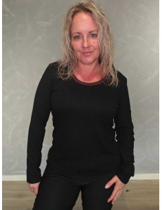 Sort langærmet T-shirt i polyester og spandex med farvet kant – Design by TIPPY