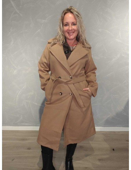 Beige trenchcoat i polyester med bindebånd og lommer – TIPPY Collection