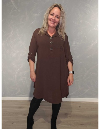 Brun skjortetunika i viskose og polyester med store knapper – TIPPY Collection