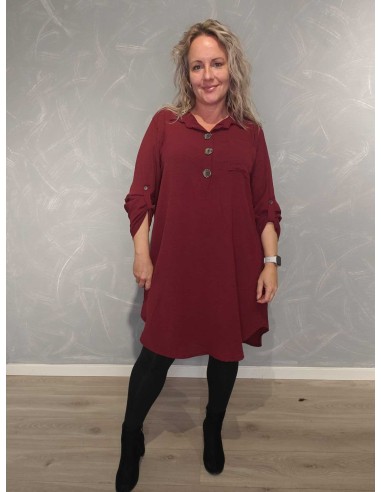 Bordeaux skjortetunika i viskose og polyester med store knapper – TIPPY Collection