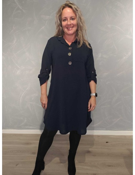 Navy skjortetunika i viskose og polyester med store knapper – TIPPY Collection