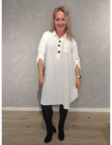 Hvid skjortetunika i viskose og polyester med store knapper – TIPPY Collection