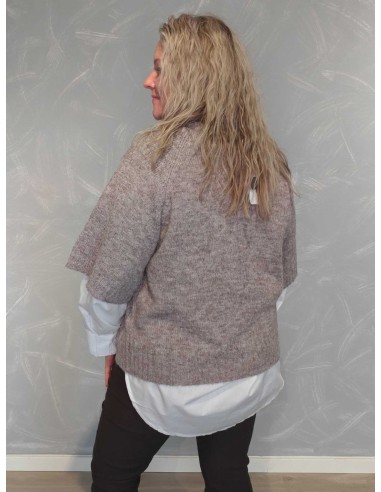 Bagside af beige melange kortærmet strikcardigan til kvinder – TIPPY