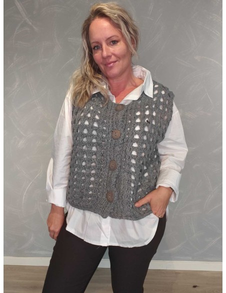 Lang Strikvest med Knapper | Grå | TIPPY