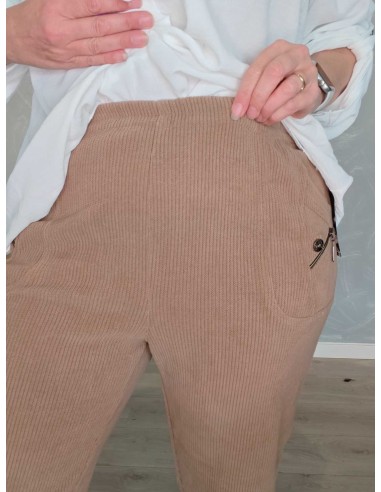 Beige Cherry Berry bukser i fløjl med elastik | TIPPY