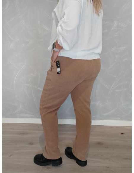 Beige Cherry Berry bukser i fløjl med elastik | TIPPY