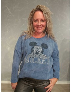 Lyseblå fløjlstrøje i viskose med Mickey-motiv – TIPPY Collection