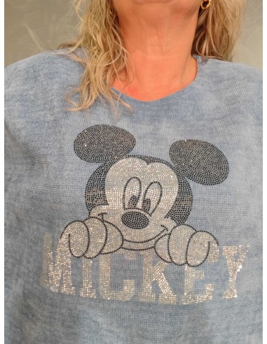 Glitrende Mickey-motiv på lyseblå fløjlstrøje – TIPPY