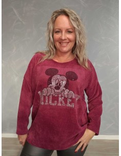 Bordeaux fløjlstrøje i viskose med Mickey-motiv – TIPPY Collection