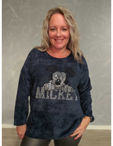 Navy fløjlstrøje i viskose med Mickey-motiv – TIPPY Collection